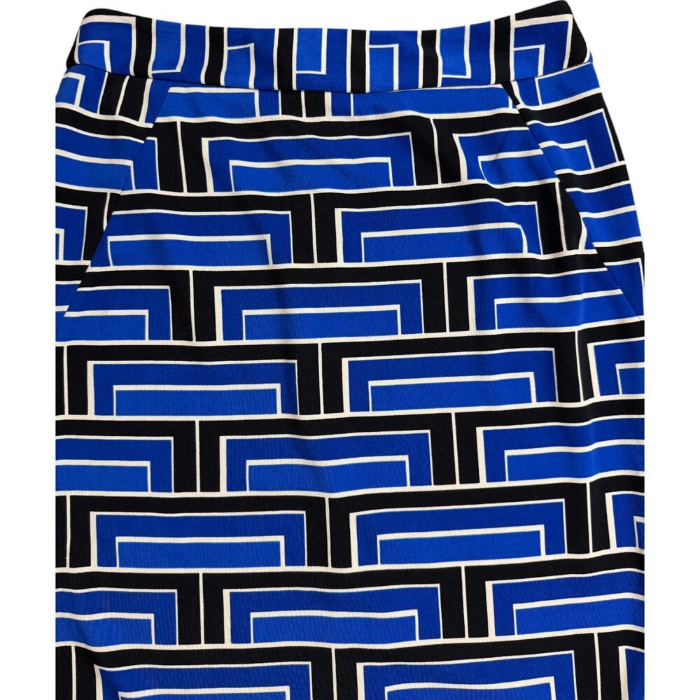 Premise Straight Pencil Skirt Size 8 Blue Black & White Geometric Pattern Slit‎ - Picture 3 of 9